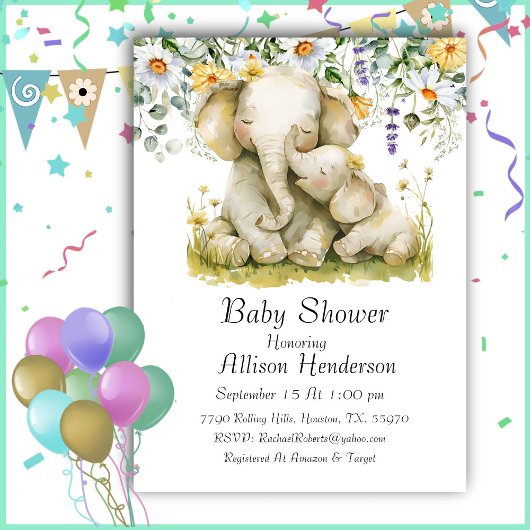 Invitation Embracer Maman Et Bébé Baby shower Eléphant