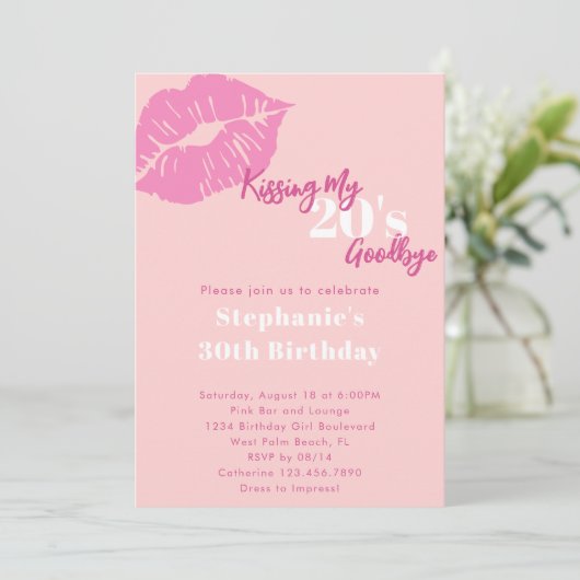 Invitation Embrasser mes 20 ans Adieu Blush Pink 30e annivers (Debout devant)