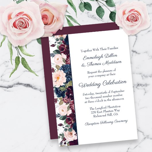 Invitation Embrassez le Mariage floral | Bleu de la marine de