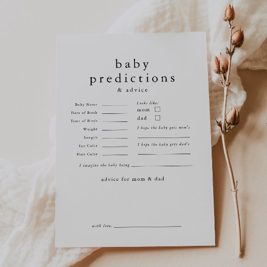 Invitation EMELIA Boho Baby Predictions Baby shower Game Card