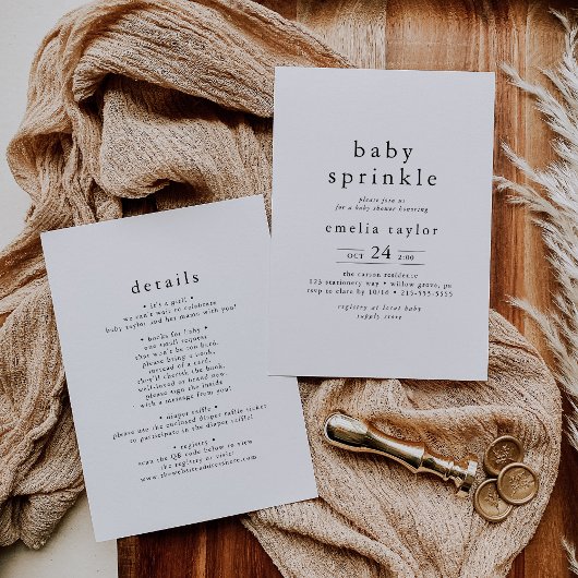 Invitation EMELIA Unique Neutral Boho Simple Bébé Sprinkel