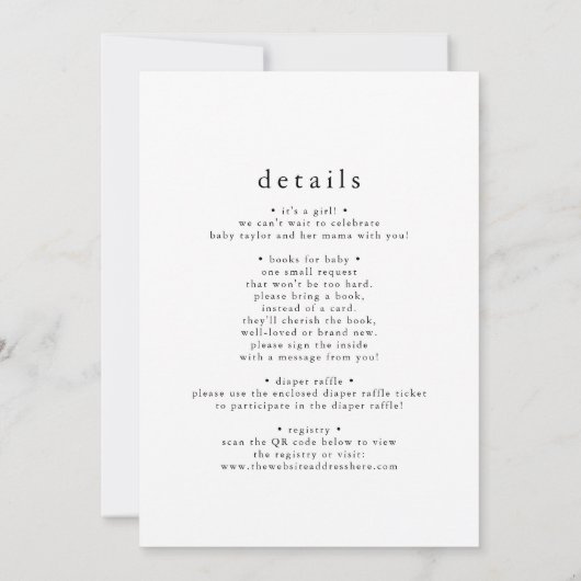 Invitation EMELIA Unique Neutral Boho Simple Bébé Sprinkel (Dos)