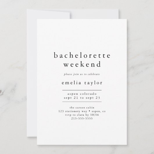 Invitation EMELIA Unique Neutre Rustique Bachelorette Week-en (Devant)