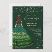 Invitation Emeral Green et Gold Princess Quinceañera (Devant)