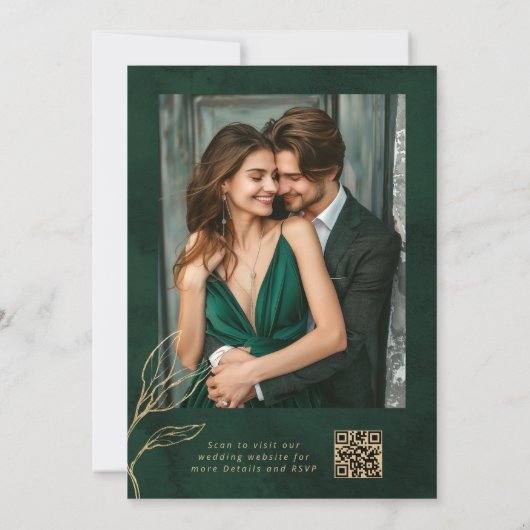 Invitation Emerald and Gold Elegant Botanical Photo Wedding (Dos)