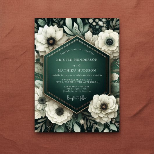 Invitation Emerald Anemone Botanical Romance Wedding