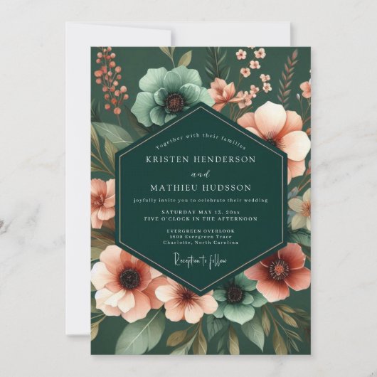 Invitation Emerald Anemone Noir Wedding (Devant)