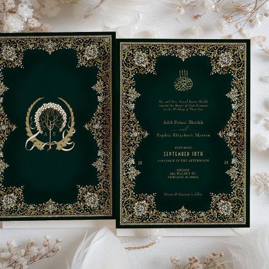Invitation Emerald Antique Or & Bijoux Mariage islamique