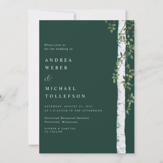 Invitation Emerald Birch Tree Aspen Mariage de verdure (Devant)