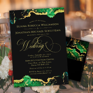 Invitation Emerald Black Gold Vintage Script Mariage numériqu