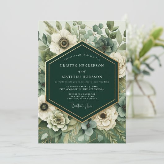 Invitation Emerald Bloom Romance Wedding (Debout devant)