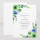 Invitation Emerald Blue Botanical Spring Wedding (Devant / Derrière)