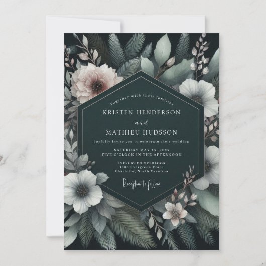 Invitation Emerald Blush Moody Flora Wedding (Devant)
