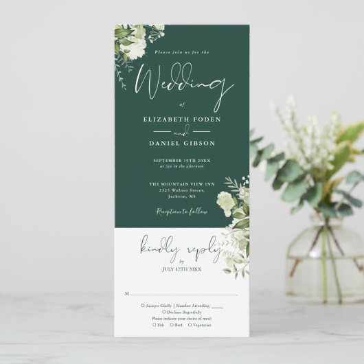 Invitation Emerald Botanical Floral Tout en un Mariage (Debout devant)