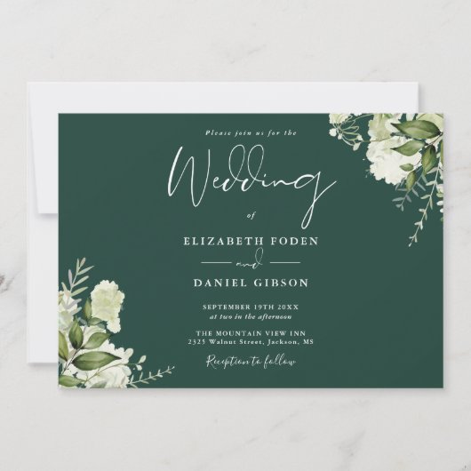Invitation Emerald Botanical Greenery Monogram Mariage (Devant)
