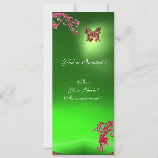 Invitation EMERALD BOUTTERFLY, violet rose rouge vif vert (Dos)