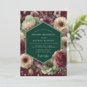 Invitation Emerald Burgundy Dramatic Bloom Wedding (Debout devant)