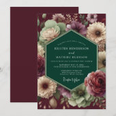 Invitation Emerald Burgundy Dramatic Bloom Wedding (Devant / Derrière)