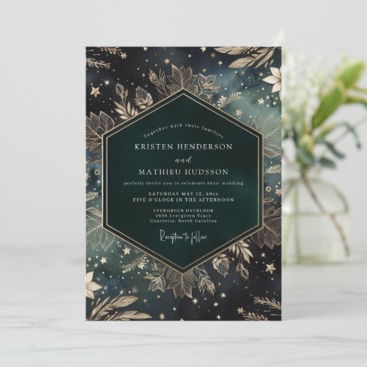 Invitation Emerald Celestial Flora Wedding (Debout devant)