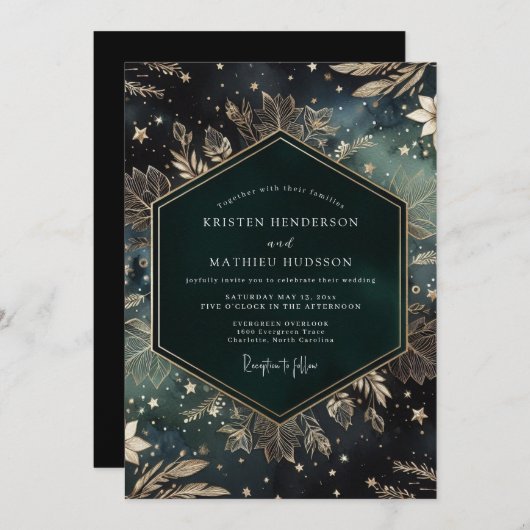 Invitation Emerald Celestial Flora Wedding (Devant / Derrière)