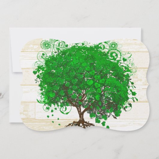Invitation Emerald Coeur Feuille Arbre Grange Mariage en bois (Dos)