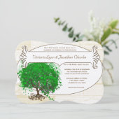 Invitation Emerald Coeur Feuille Arbre Grange Mariage en bois (Debout devant)