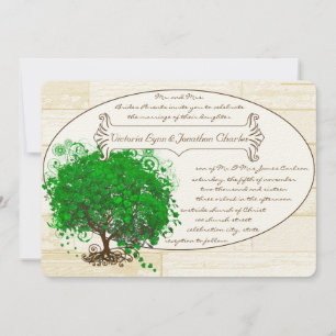 Invitation Emerald Coeur Feuille Arbre Grange Mariage en bois