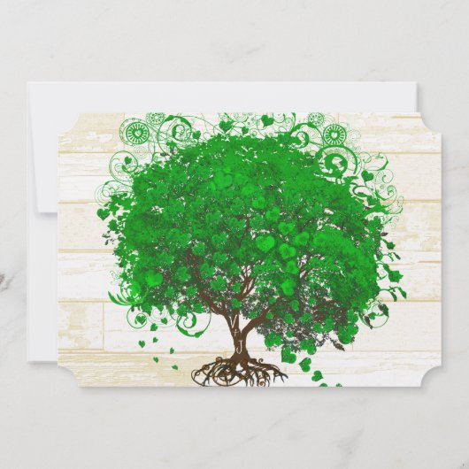 Invitation Emerald Coeur Feuille Arbre Grange Mariage en bois (Dos)