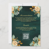 Invitation Emerald Cream Floral Gold QR Code Mariage musulman (Dos)