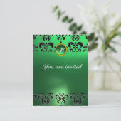 Invitation EMERALD DAMASK GEM PIERRE MONOGRAMME vert noir (Debout devant)