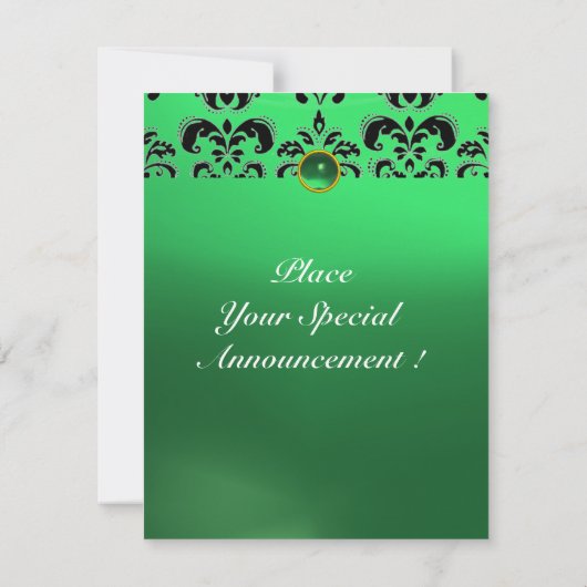 Invitation EMERALD DAMASK GEM PIERRE MONOGRAMME vert noir (Dos)