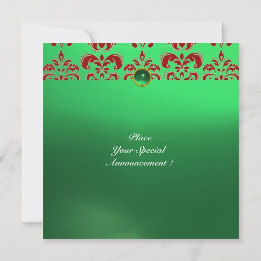 Invitation EMERALD DAMASK GEM PIERRE MONOGRAMME vert rouge (Dos)