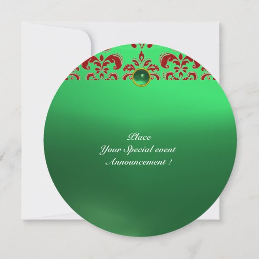 Invitation EMERALD DAMASK GEM PIERRE MONOGRAMME vert rouge (Dos)