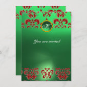 Invitation EMERALD DAMASK GEM PIERRE MONOGRAMME vert rouge (Devant / Derrière)
