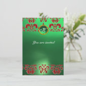 Invitation EMERALD DAMASK GEM PIERRE MONOGRAMME vert rouge (Debout devant)