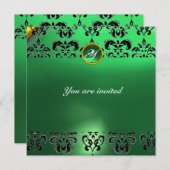 Invitation EMERALD DAMASK GEM STONE vert MONOGRAMME (Devant / Derrière)