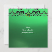Invitation EMERALD DAMASK GEM STONE vert MONOGRAMME (Dos)