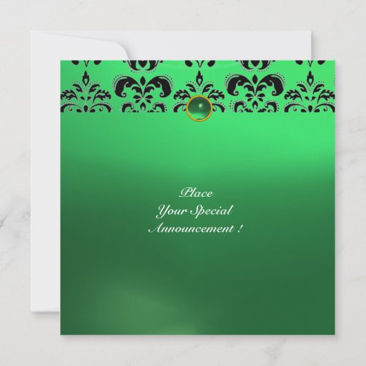 Invitation EMERALD DAMASK GEM STONE vert MONOGRAMME (Dos)