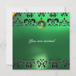 Invitation EMERALD DAMASK GEM STONE vert MONOGRAMME