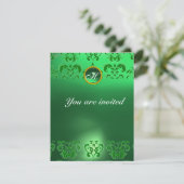 Invitation EMERALD DAMASK GEM STONE vert MONOGRAMME (Debout devant)