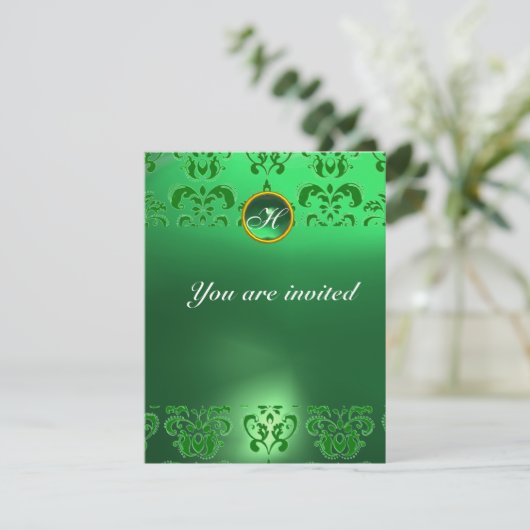 Invitation EMERALD DAMASK GEM STONE vert MONOGRAMME (Debout devant)