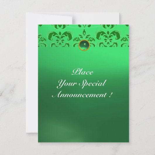 Invitation EMERALD DAMASK GEM STONE vert MONOGRAMME (Dos)