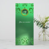 Invitation EMERALD DAMASK GEM STONE vert MONOGRAMME (Debout devant)