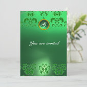 Invitation EMERALD DAMASK GEMME PIERRE MONOGRAMME vert (Debout devant)