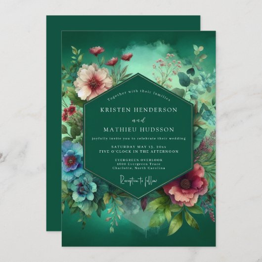 Invitation Emerald Deep Floral Opulence Wedding (Devant / Derrière)