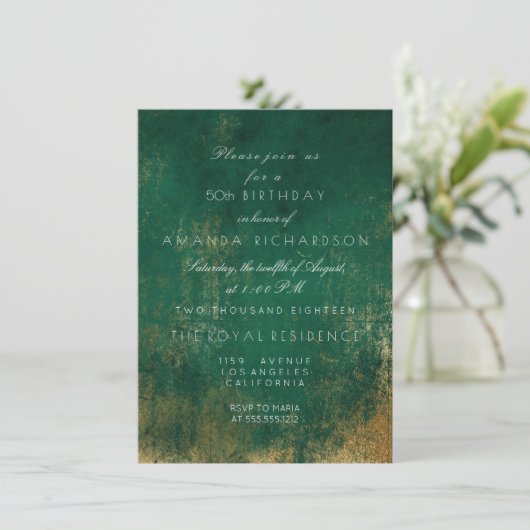 Invitation Emerald Deep Green Distressed Grungy Gold Annivers (Debout devant)