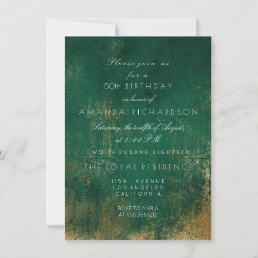 Invitation Emerald Deep Green Distressed Grungy Gold Annivers (Devant)