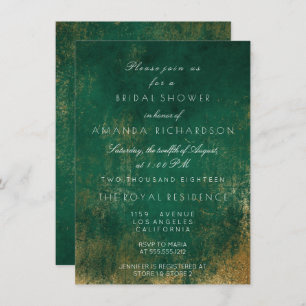 Invitation Emerald Deep Green Distressed Grungy Gold Bride