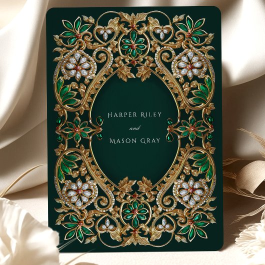 Invitation Emerald Elegance et Antique Gold Mariage