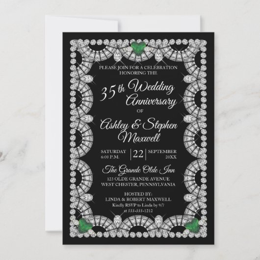 Invitation Emerald et Diamond 35e anniversaire de Mariage (Devant)